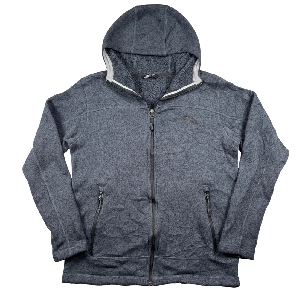 The North Face Hoodie Men M Gray Full Zip Sherpa Lined Fleece Jacket 01392